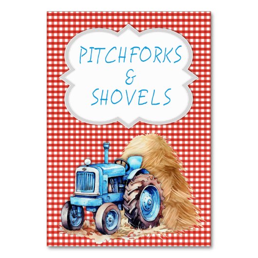 Tractor Farm Birthday Sign Red Gingham Tischnummer (Vorderseite)