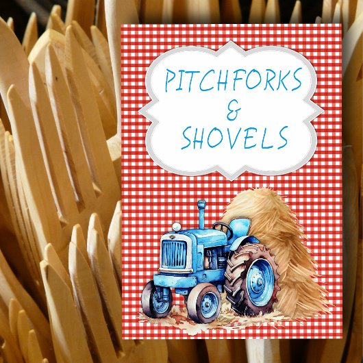 Tractor Farm Birthday Sign Red Gingham Tischnummer