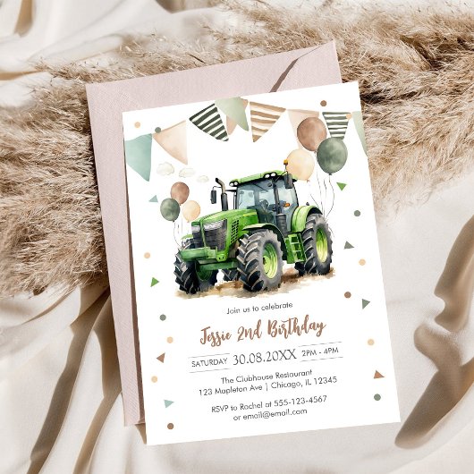 Tractor Farm Kids Boy Birthday Invitation Einladung