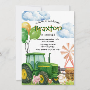 Tractor Geburtstag, Grüner Tractor Bauernhof Gebur Einladung