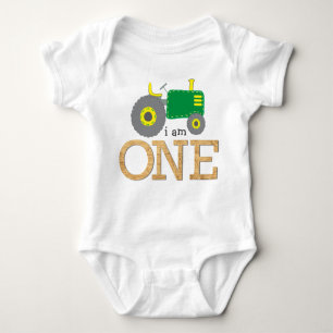 Tractor Green Yellow Wood 1. Geburtstag Baby Strampler