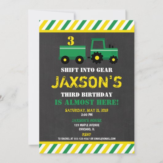 Tractor, grün und gelb einladung (Vorderseite)