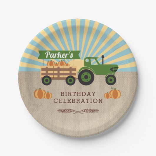 Tractor Hayride Pumpkin Birthday Party Pappteller (Vorderseite)