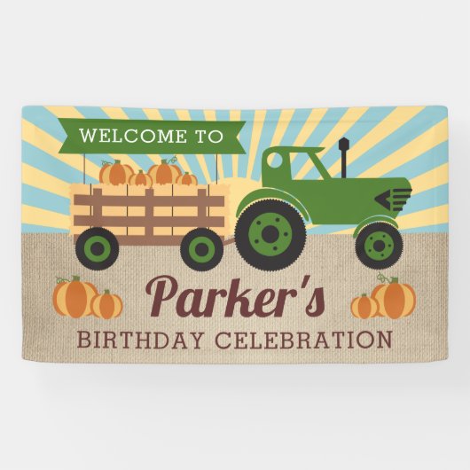 Tractor Hayride Pumpkin Birthday Vinyl Willkommen Banner (Horizontal)