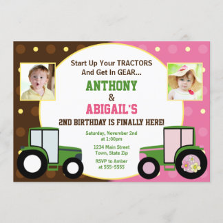 Tractor Joint Birthday Einladung Twin Einladung