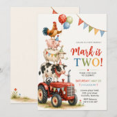 Tractor & Party Animals Kindergeburtstag Einladung (Vorne/Hinten)