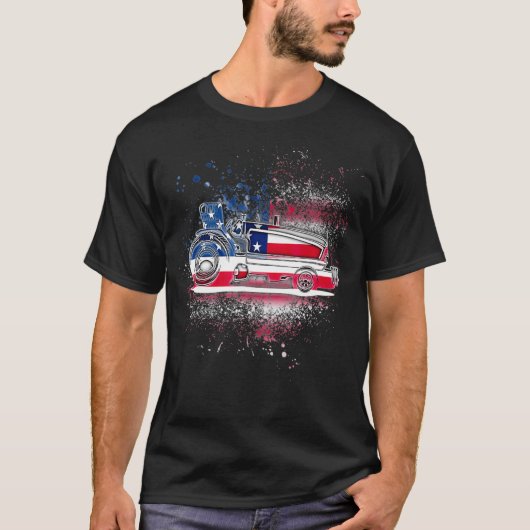 Tractor Pulling Independence Day Patriotic US Fla T-Shirt (Vorderseite)