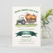 Tractor Pumpkin Herbst Herbst Geburtstag Einladung (Stehend Vorderseite)