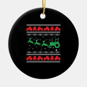 Tractor Sleigh Christmas Deers Sweater Keramik Ornament