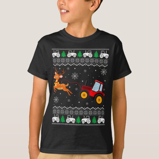 Tractor Ugly Christmas Tree Holiday Funny Xmas Boy T-Shirt (Vorderseite)