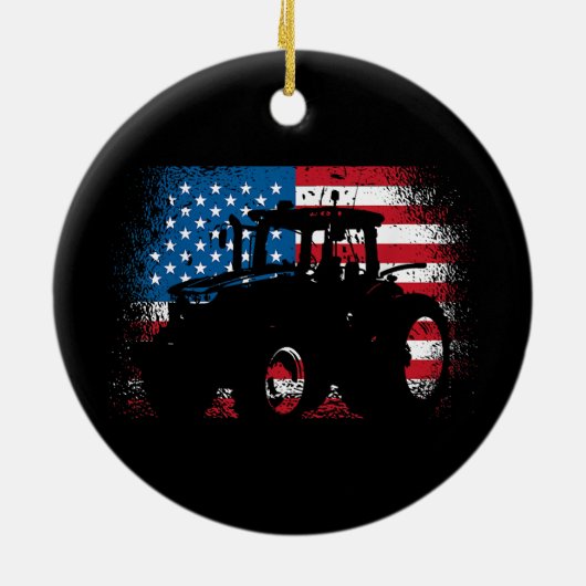 Tractor USA Flag Design für patriotischen Bauer Keramik Ornament (Hinten)