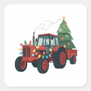 Tractor Weihnachtsbeleuchtung Tractor Weihnachten  Quadratischer Aufkleber