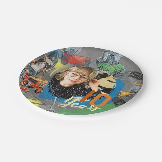 Tractors Birthday 10 Years Pappteller (Schrägansicht)