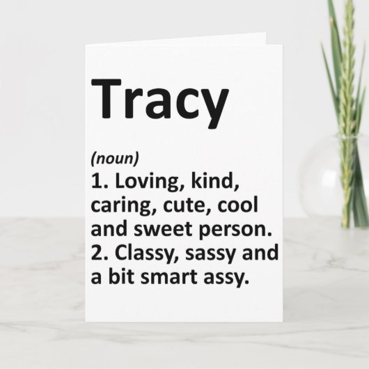 Tracy Definition Personalisierter Name Lustiger Ge Karte (Vorderseite)