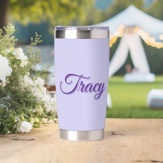 Tracy Mädchenname in Lila, Thermobecher (Hochzeit (gedreht))