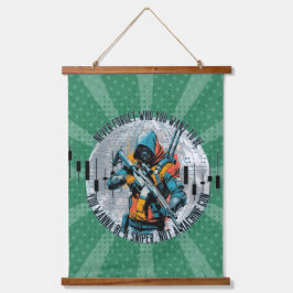 Trade Motivation | Cyberpunk Sniper | Fantasy  Wandteppich Mit Holzrahmen