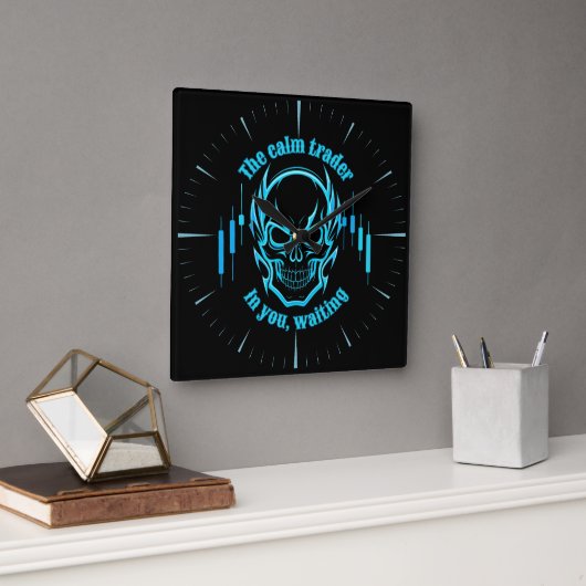 Trade Motivation | Skull | Calm Trader Quadratische Wanduhr (Büro)