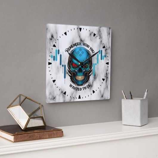 Trade Motivation | Skull N Marble | Remember  Quadratische Wanduhr (Büro)