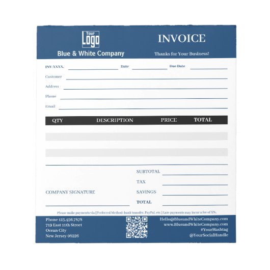 Trade Service Professional Blue Invoice Pad Notizblock (Vorderseite)