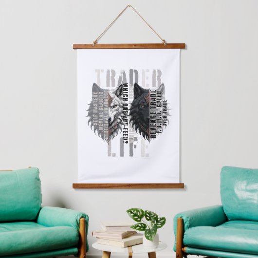 Trader life | Wolf | Both sides Wandteppich Mit Holzrahmen (Wohnzimmer)