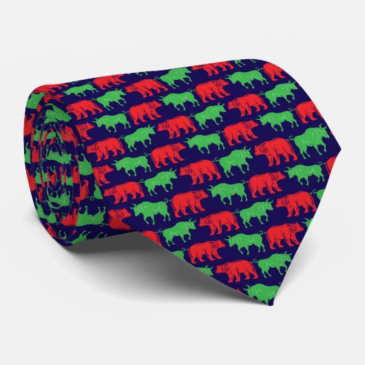 Traders Green Bull & Red Bear, Dunkelblauer Hinter Krawatte (Gerollt)