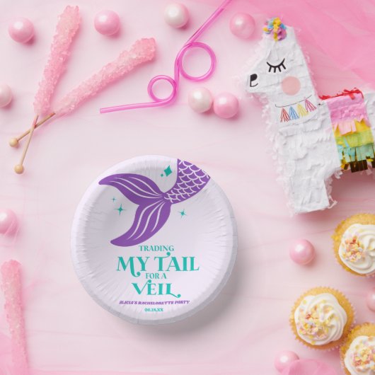 Trading Tail For Veil Mermaid Bachelorette Party Pappteller (Party)