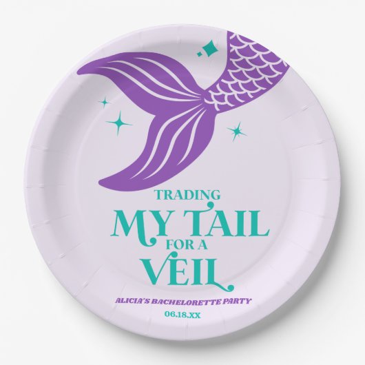 Trading Tail For Veil Mermaid Bachelorette Party Pappteller (Vorderseite)