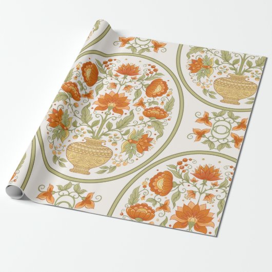 Tradition mughal motif, fantasy flowers in retro, geschenkpapier (Ungerollt)