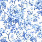 Traditional Blue Toile Roses Floral Table Runner Großer Tischläufer