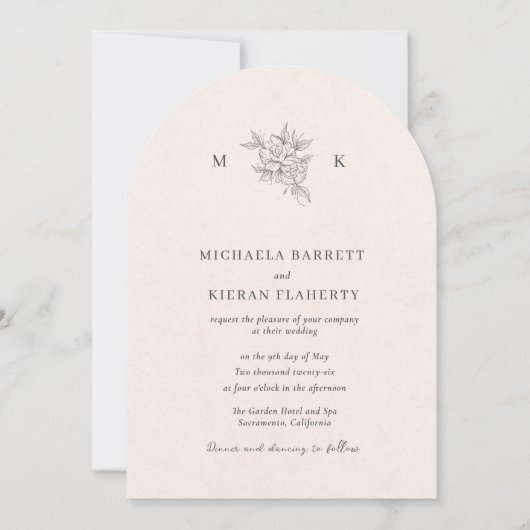 Traditional Blush Pink Monogram Wedding Invitation Einladung (Vorderseite)