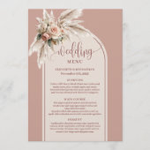 Traditional Boho Dusty Pink Pampas Floral Wedding  Menükarte (Vorderseite)