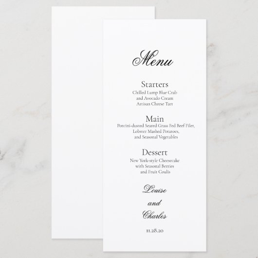 Traditional Calligraphy, Wedding Dinner Menu Menükarte (Vorne/Hinten)