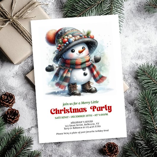Traditional cartoon snowman party invite printable einladung