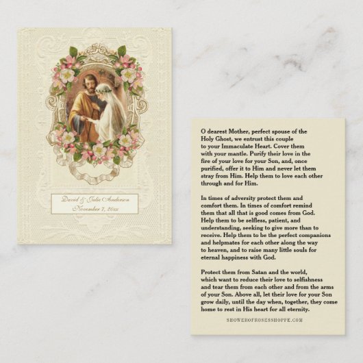 Traditional Catholic Wedding Prayer Holy Card Telefonnummerkarte (Vorne/Hinten)