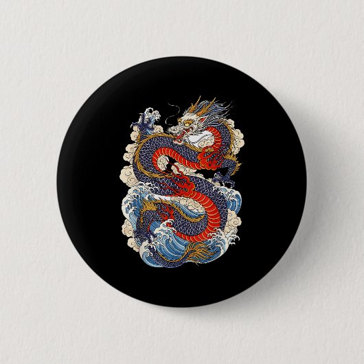 Traditional Chinese Dragon East Asia Dragon Ukiyoe Button (Vorderseite)