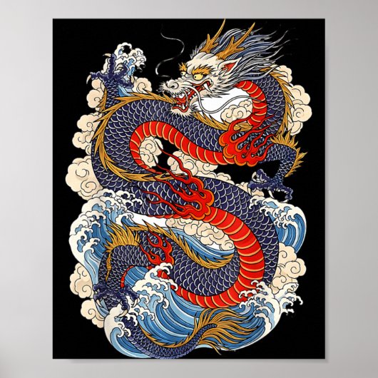 Traditional Chinese Dragon East Asia Dragon Ukiyoe Poster (Vorne)