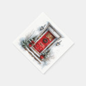 Traditional Christmas Holiday Welcome Red Door Serviette (Ecke)