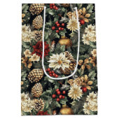 Traditional Christmas Pine Floral Holiday Mittlere Geschenktüte (Rückseite)