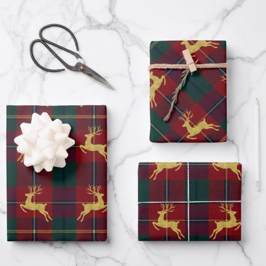 Traditional Christmas Reindeer Plaid Geschenkpapier Set (Vorderseite)