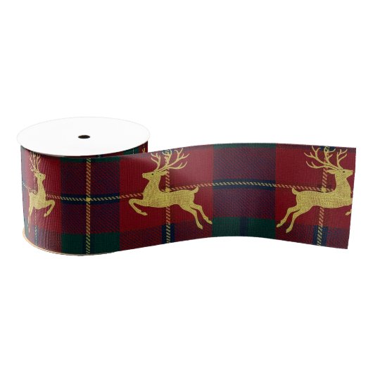 Traditional Christmas Reindeer Plaid Ripsband (Spule)