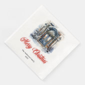 Traditional Christmas scene napkin red green tones Serviette (Ecke)