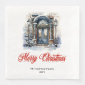 Traditional Christmas scene napkin red green tones Serviette (Vorderseite)