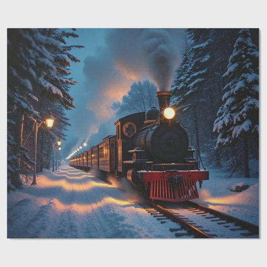 Traditional Christmas Steam Train Winter Landscape Geschenkpapier (Flach)