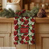 Traditional Christmas Towel Red Green Floral Art Geschirrtuch