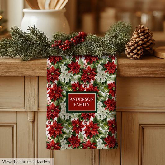 Traditional Christmas Towel Red Green Floral Art Geschirrtuch