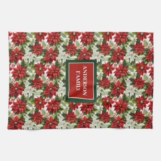 Traditional Christmas Towel Red Green Floral Art Geschirrtuch (Horizontal)