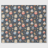 Traditional Christmas Vintage Hot Cocoa Dark Blue Geschenkpapier (Flach)