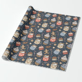 Traditional Christmas Vintage Hot Cocoa Dark Blue Geschenkpapier (Ungerollt)