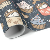 Traditional Christmas Vintage Hot Cocoa Dark Blue Geschenkpapier (Rolleneckpunkt)