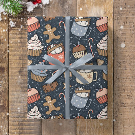 Traditional Christmas Vintage Hot Cocoa Dark Blue Geschenkpapier